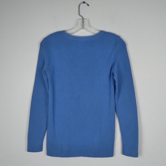 Cornflower Blue Crew Neck Ribbed Long Sleeve Cotton Blend Sweater Sz Sp - Picture 3 of 7